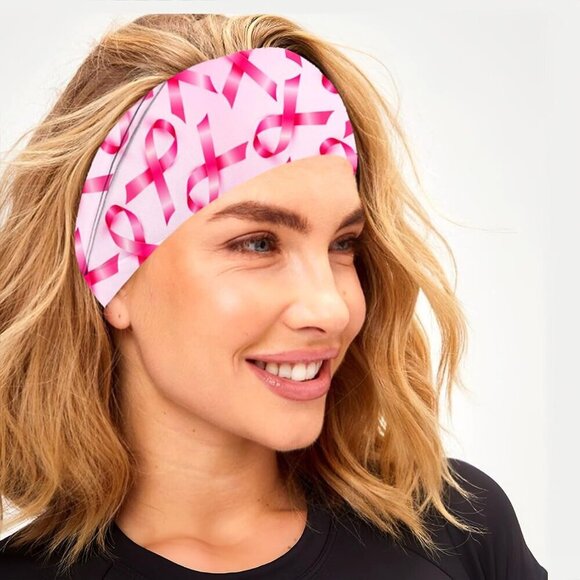 Women Headbands Pink Ribbon Elastic Wide Sports Hair Accessories Set of 5 main image 4